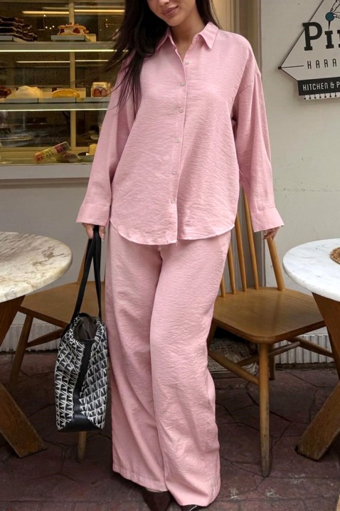 Set de damă pentru viata de zi cu zi cu cămașă lejeră și pantaloni largi KYLARELA PINK, Culoare: roz, IVET.RO - Reduceri de până la -80%
