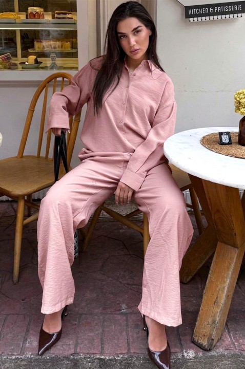 Set de damă pentru viata de zi cu zi cu cămașă lejeră și pantaloni largi KYLARELA PINK, Culoare: roz, IVET.RO - Reduceri de până la -80%