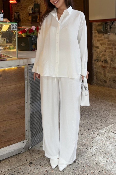 Set de damă pentru viata de zi cu zi cu cămașă lejeră și pantaloni largi KYLARELA WHITE, Culoare: alb, IVET.RO - Reduceri de până la -80%