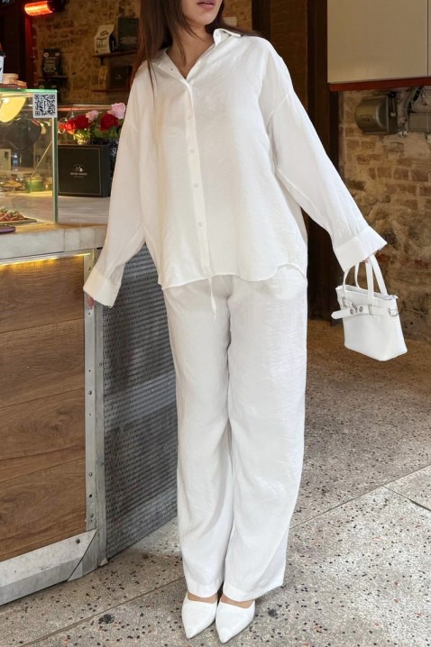 Set de damă pentru viata de zi cu zi cu cămașă lejeră și pantaloni largi KYLARELA WHITE, Culoare: alb, IVET.RO - Reduceri de până la -80%