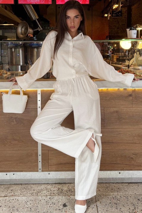 Set de damă pentru viata de zi cu zi cu cămașă lejeră și pantaloni largi KYLARELA WHITE, Culoare: alb, IVET.RO - Reduceri de până la -80%