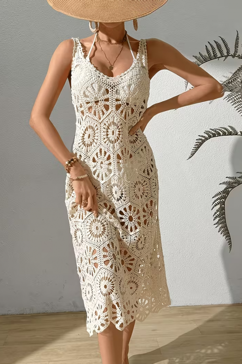 Rochie midi pentru plajă tricotată cu model în stil boho KALISIMA ECRU, Culoare: ecru, IVET.RO - Reduceri de până la -80%