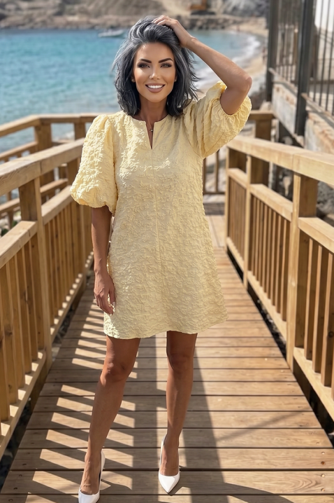 Rochie scurtă cu mâneci bufante și textură în relief LOVLINA YELLOW, Culoare: galben, IVET.RO - Reduceri de până la -80%