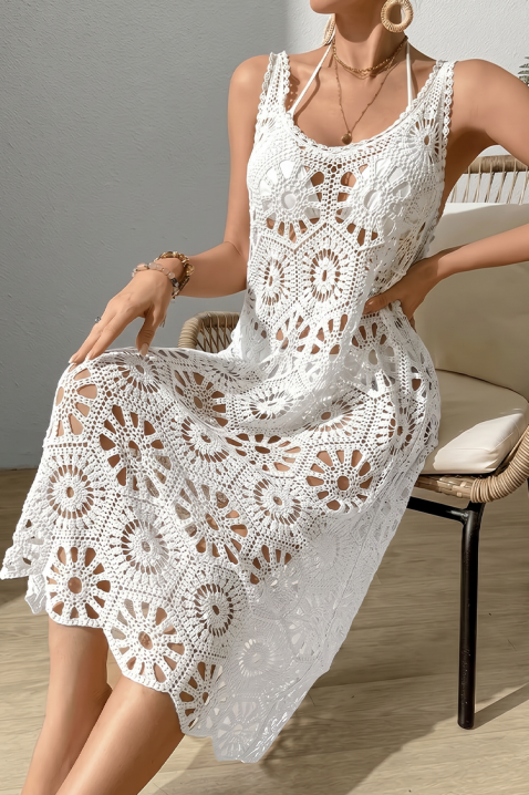 Rochie midi pentru plajă tricotată cu model în stil boho KALISIMA WHITE, Culoare: alb, IVET.RO - Reduceri de până la -80%