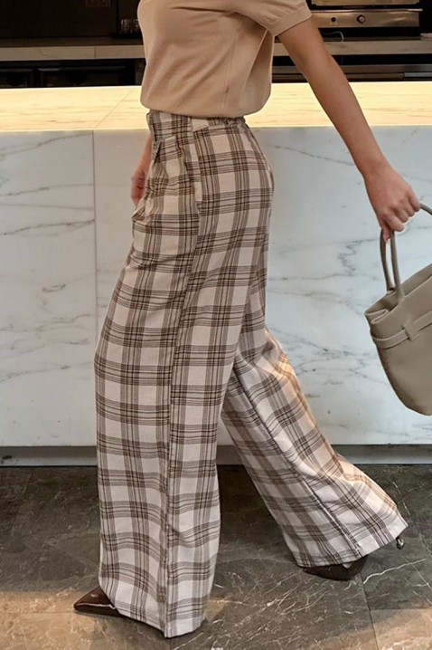 Pantaloni largi eleganți pentru femei, în carouri CALYSTA, Culoare: bej, IVET.RO - Reduceri de până la -80%