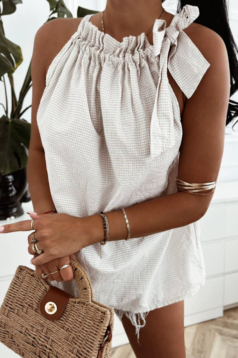 Top damă în carouri cu o panglică spectaculoasă MAYOLINA BEIGE, Culoare: bej, IVET.RO - Reduceri de până la -80%