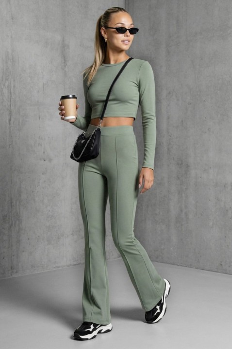 Pantaloni elastici pentru femei, cu picioare ușor evazate ELVARIA KHAKI, Culoare: khaki, IVET.RO - Reduceri de până la -80%