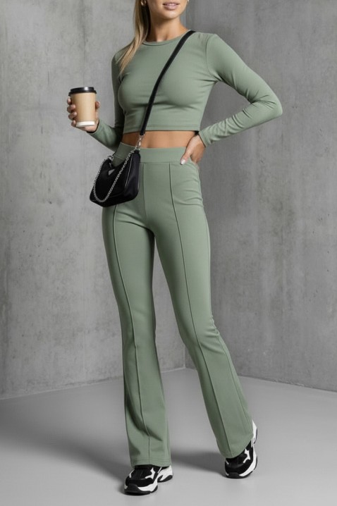 Pantaloni elastici pentru femei, cu picioare ușor evazate ELVARIA KHAKI, Culoare: khaki, IVET.RO - Reduceri de până la -80%