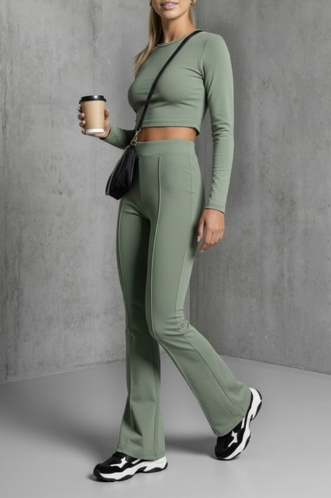 Pantaloni elastici pentru femei, cu picioare ușor evazate ELVARIA KHAKI, Culoare: khaki, IVET.RO - Reduceri de până la -80%