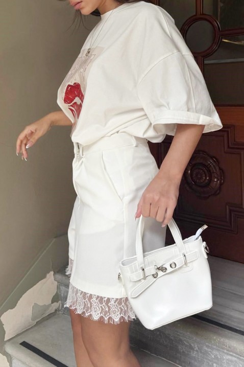 Pantaloni scurți eleganți pentru femei, cu detalii din dantelă ZAFLORA ECRU, Culoare: ecru, IVET.RO - Reduceri de până la -80%