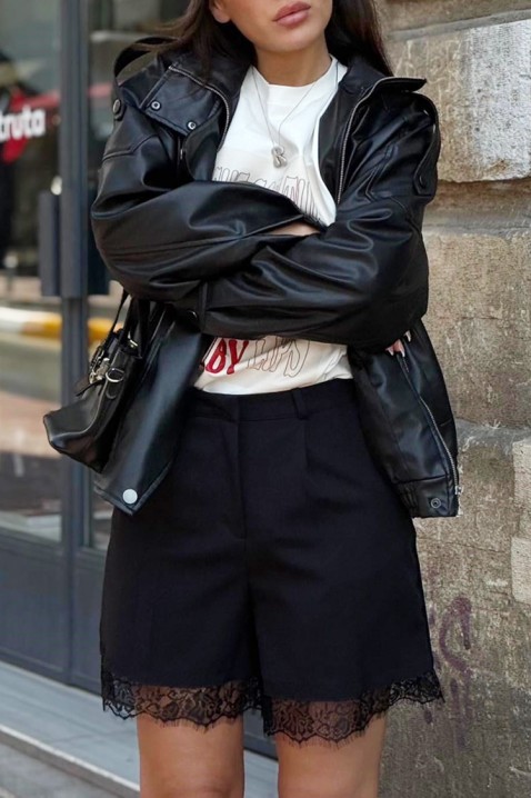 Pantaloni scurți eleganți pentru femei, cu detalii din dantelă ZAFLORA BLACK, Culoare: negru, IVET.RO - Reduceri de până la -80%