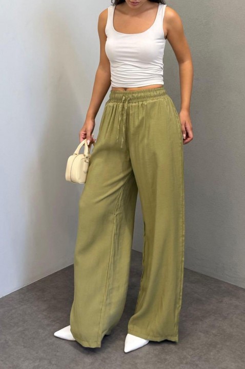 Pantaloni largi pentru femei, cu talie elastică LARENTIA KHAKI, Culoare: khaki, IVET.RO - Reduceri de până la -80%