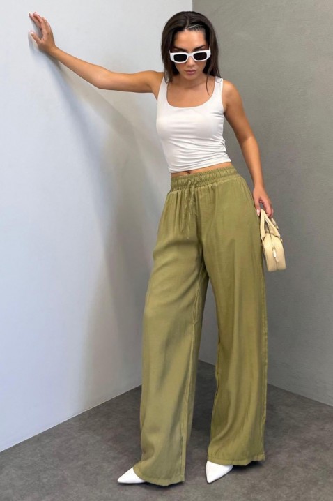 Pantaloni largi pentru femei, cu talie elastică LARENTIA KHAKI, Culoare: khaki, IVET.RO - Reduceri de până la -80%
