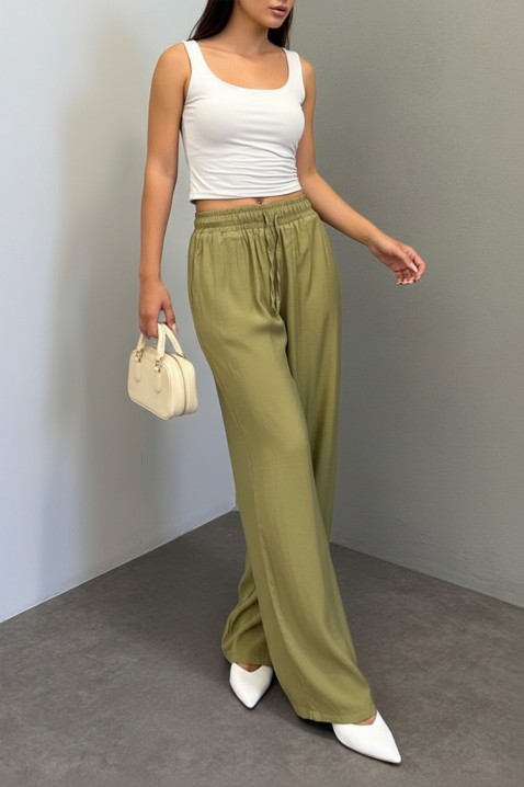Pantaloni largi pentru femei, cu talie elastică LARENTIA KHAKI, Culoare: khaki, IVET.RO - Reduceri de până la -80%