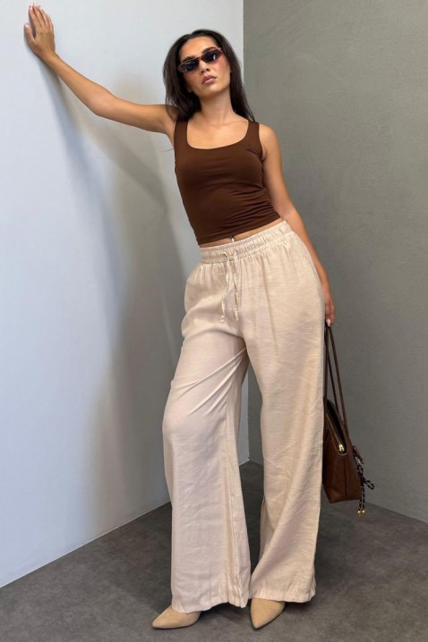 Pantaloni largi pentru femei, cu talie elastică LARENTIA BEIGE, Culoare: bej, IVET.RO - Reduceri de până la -80%