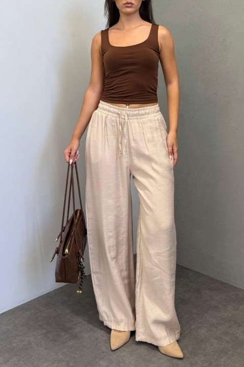 Pantaloni largi pentru femei, cu talie elastică LARENTIA BEIGE, Culoare: bej, IVET.RO - Reduceri de până la -80%
