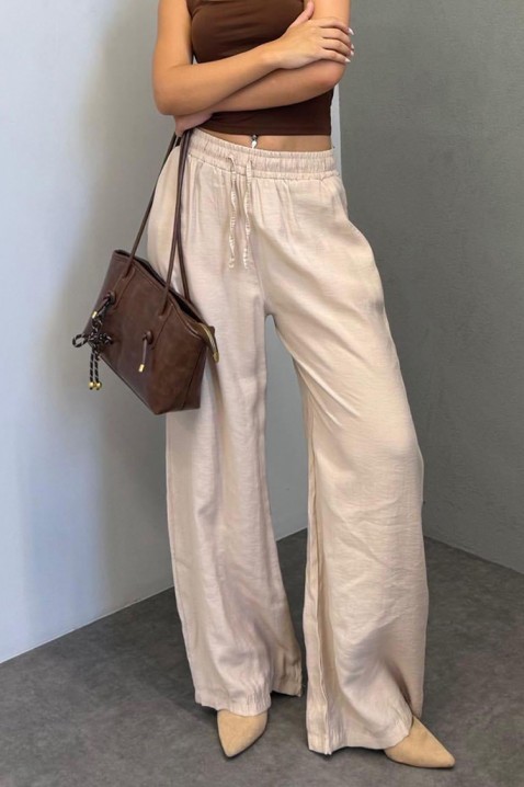 Pantaloni largi pentru femei, cu talie elastică LARENTIA BEIGE, Culoare: bej, IVET.RO - Reduceri de până la -80%