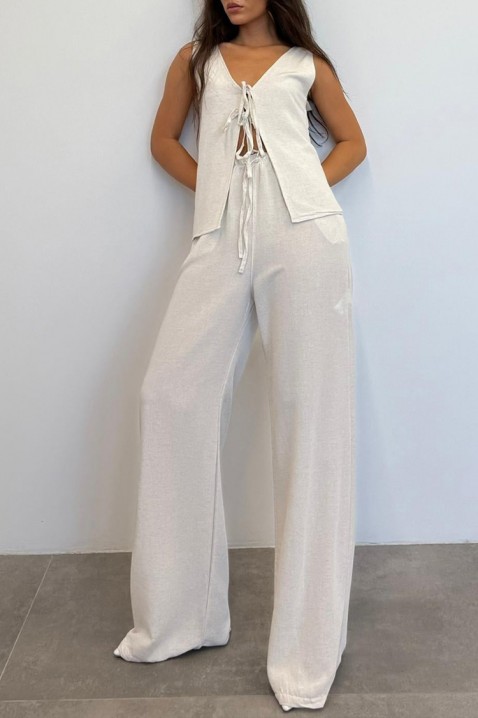 Set de damă din bumbac, lejer, pentru viata de zi cu zi, cu pantaloni largi AVALISA, Culoare: bej, IVET.RO - Reduceri de până la -80%