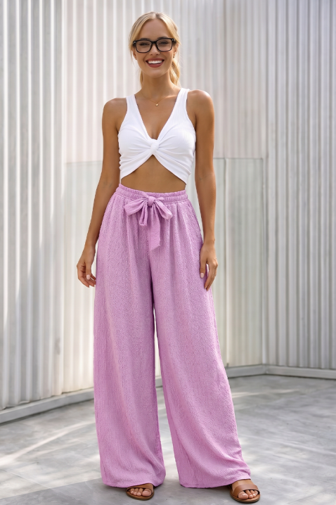 Pantaloni largi pentru femei, cu legătură la talie SAMIRANA PINK, Culoare: roz, IVET.RO - Reduceri de până la -80%