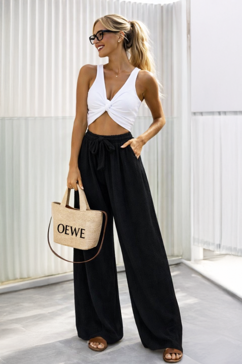 Pantaloni largi pentru femei, cu legătură la talie SAMIRANA BLACK, Culoare: negru, IVET.RO - Reduceri de până la -80%
