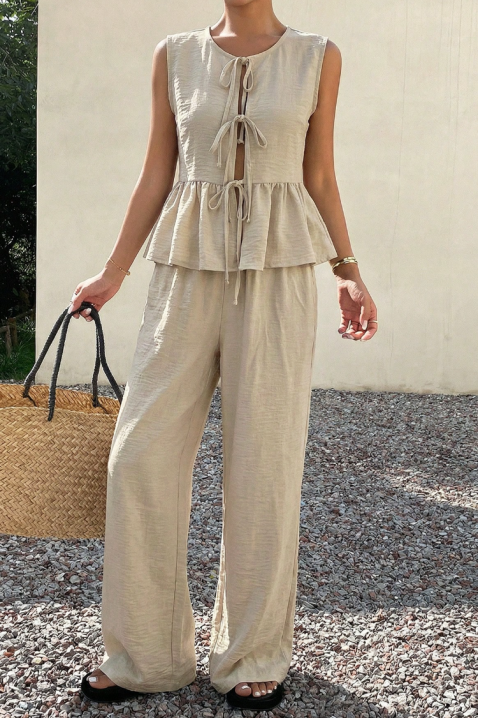Set de damă pentru viata de zi cu zi cu pantaloni largi și linie peplum NOVENTA BEIGE, Culoare: bej, IVET.RO - Reduceri de până la -80%