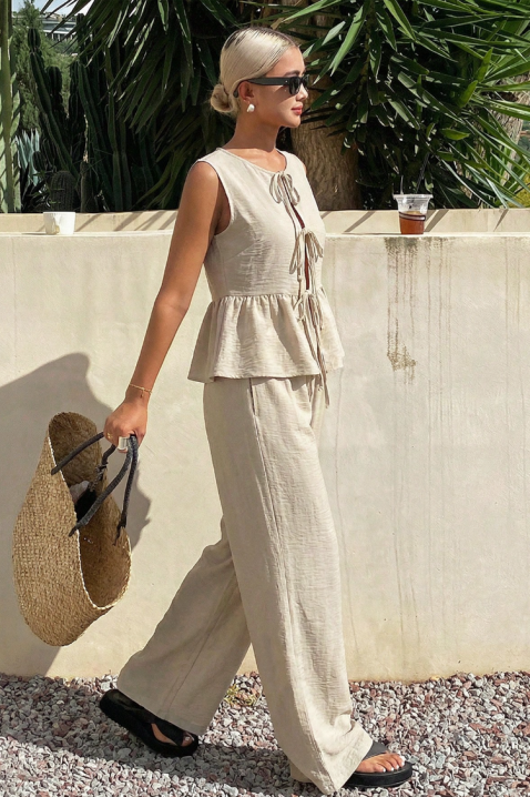 Set de damă pentru viata de zi cu zi cu pantaloni largi și linie peplum NOVENTA BEIGE, Culoare: bej, IVET.RO - Reduceri de până la -80%
