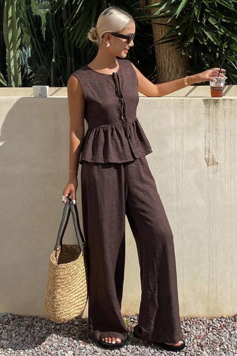 Set de damă pentru viata de zi cu zi cu pantaloni largi și linie peplum, Culoare: maro, IVET.RO - Reduceri de până la -80%