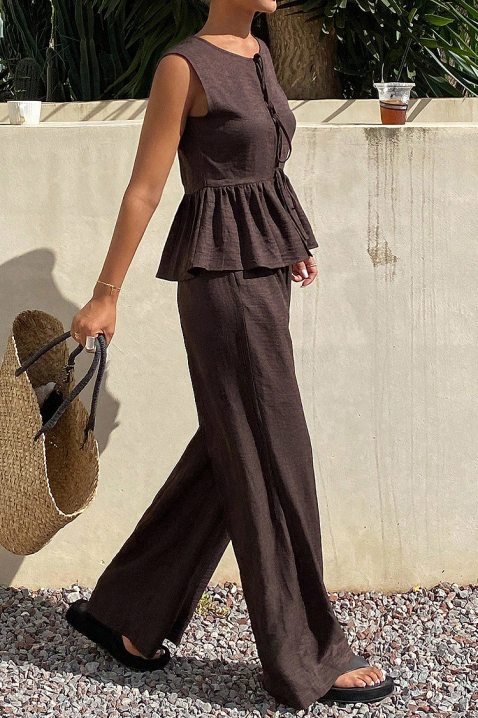 Set de damă pentru viata de zi cu zi cu pantaloni largi și linie peplum, Culoare: maro, IVET.RO - Reduceri de până la -80%