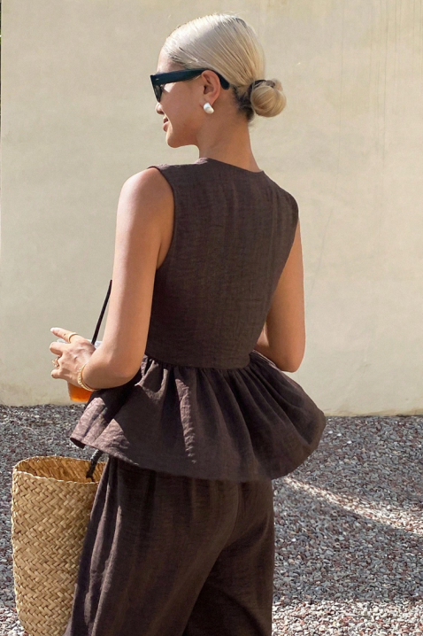 Set de damă pentru viata de zi cu zi cu pantaloni largi și linie peplum, Culoare: maro, IVET.RO - Reduceri de până la -80%