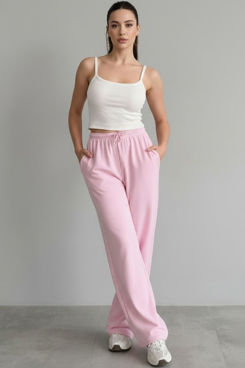 Pantaloni largi pentru femei, cu legătură și siluetă lejeră MIRAVELA PINK, Culoare: roz, IVET.RO - Reduceri de până la -80%