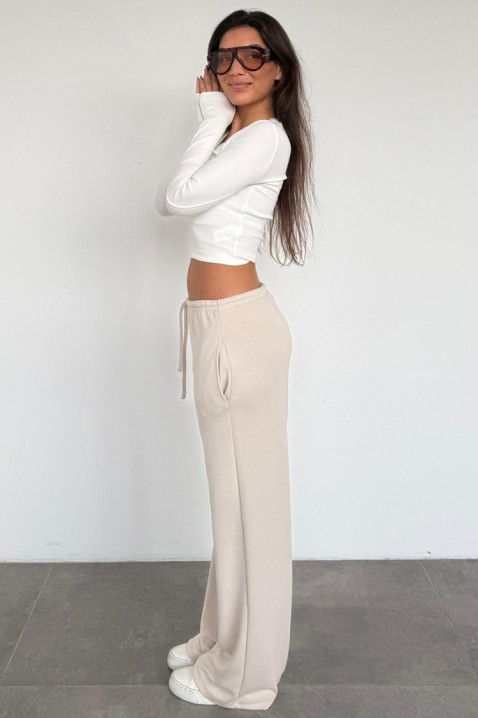 Pantaloni largi pentru femei, cu legătură și siluetă lejeră MIRAVELA BEIGE, Culoare: bej, IVET.RO - Reduceri de până la -80%