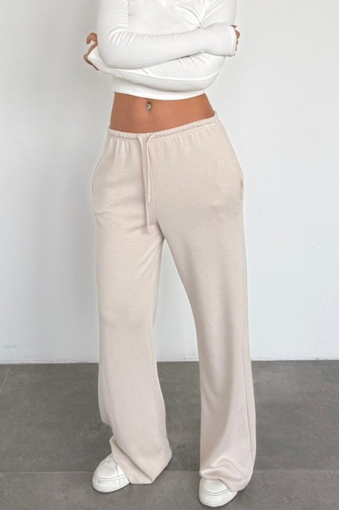 Pantaloni largi pentru femei, cu legătură și siluetă lejeră MIRAVELA BEIGE, Culoare: bej, IVET.RO - Reduceri de până la -80%