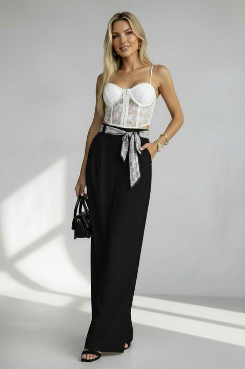 Pantaloni eleganți pentru femei, cu o curea spectaculoasă JULYANI BLACK, Culoare: negru, IVET.RO - Reduceri de până la -80%