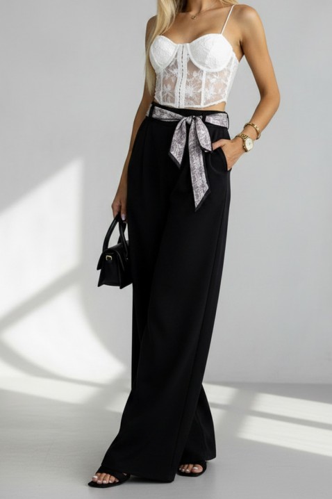 Pantaloni eleganți pentru femei, cu o curea spectaculoasă JULYANI BLACK, Culoare: negru, IVET.RO - Reduceri de până la -80%