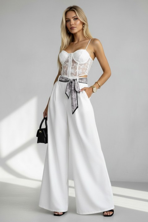 Pantaloni eleganți pentru femei, cu o curea spectaculoasă JULYANI WHITE, Culoare: alb, IVET.RO - Reduceri de până la -80%