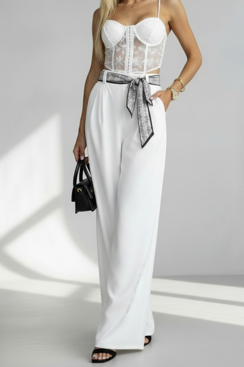 Pantaloni eleganți pentru femei, cu o curea spectaculoasă JULYANI WHITE, Culoare: alb, IVET.RO - Reduceri de până la -80%