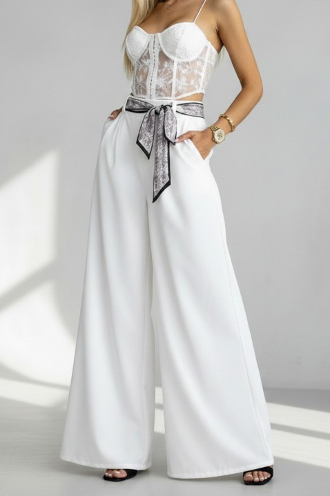 Pantaloni eleganți pentru femei, cu o curea spectaculoasă JULYANI WHITE, Culoare: alb, IVET.RO - Reduceri de până la -80%