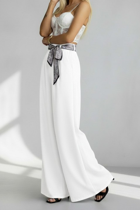 Pantaloni eleganți pentru femei, cu o curea spectaculoasă JULYANI WHITE, Culoare: alb, IVET.RO - Reduceri de până la -80%