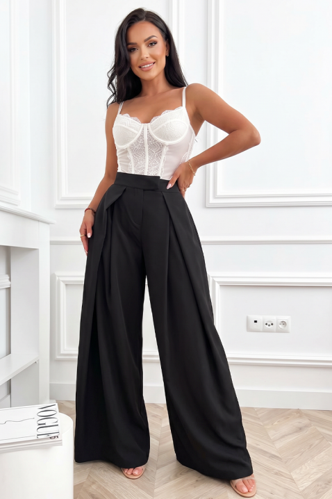 Pantaloni eleganți pentru femei, cu talie înaltă și picioare largi JOLYNE BLACK, Culoare: negru, IVET.RO - Reduceri de până la -80%