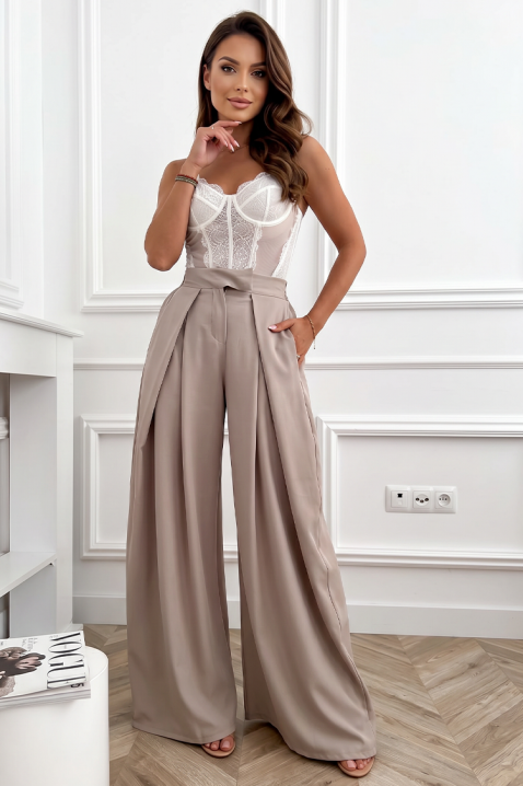 Pantaloni eleganți pentru femei, cu talie înaltă și picioare largi JOLYNE BEIGE, Culoare: bej, IVET.RO - Reduceri de până la -80%