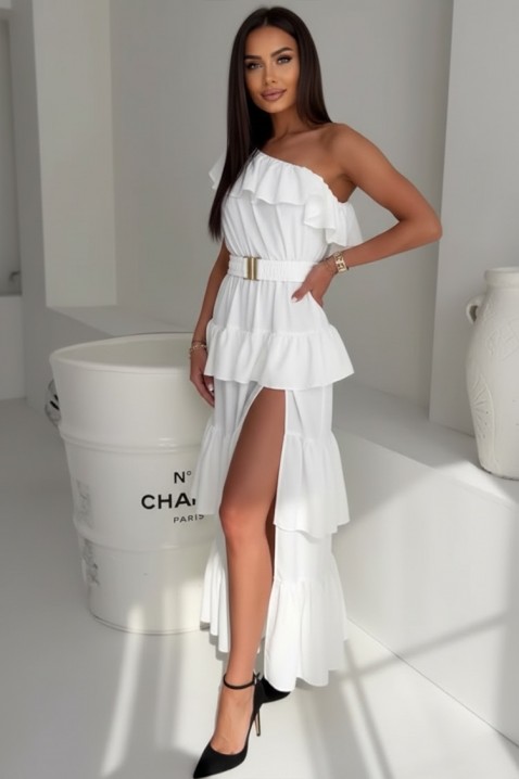 Rochie lungă cu volane și o fantă LARENTA WHITE, Culoare: alb, IVET.RO - Reduceri de până la -80%