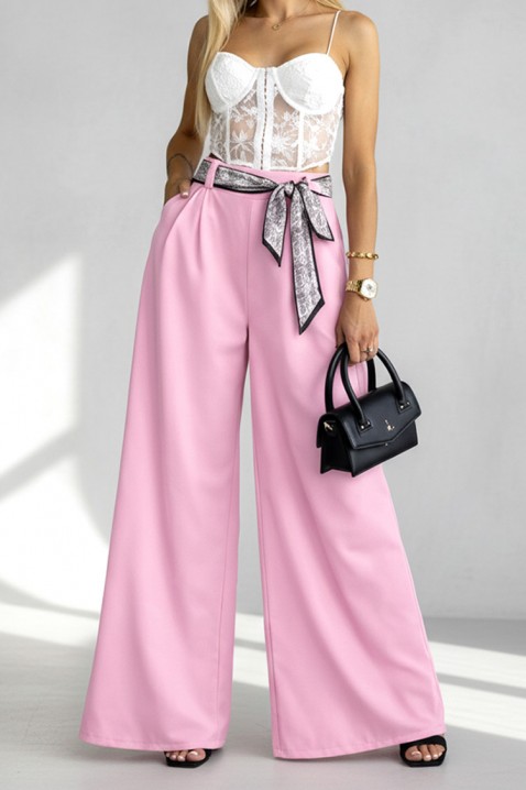 Pantaloni eleganți pentru femei, cu o curea spectaculoasă JULYANI PINK, Culoare: roz, IVET.RO - Reduceri de până la -80%