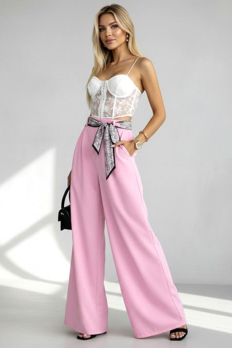 Pantaloni eleganți pentru femei, cu o curea spectaculoasă JULYANI PINK, Culoare: roz, IVET.RO - Reduceri de până la -80%