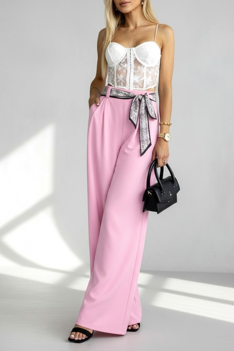 Pantaloni eleganți pentru femei, cu o curea spectaculoasă JULYANI PINK, Culoare: roz, IVET.RO - Reduceri de până la -80%