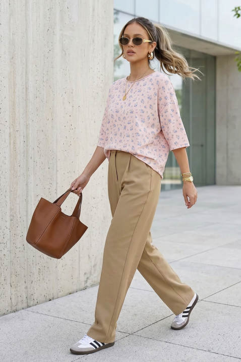 Bluză pentru femei cu imprimeu floral și croială lejeră VELIMINA PINK, Culoare: roz, IVET.RO - Reduceri de până la -80%
