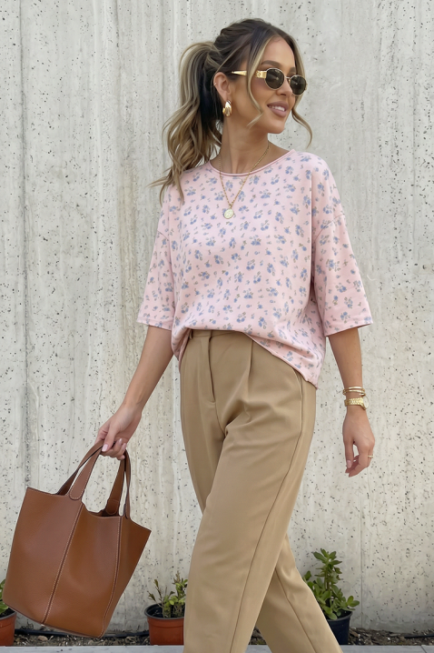 Bluză pentru femei cu imprimeu floral și croială lejeră VELIMINA PINK, Culoare: roz, IVET.RO - Reduceri de până la -80%