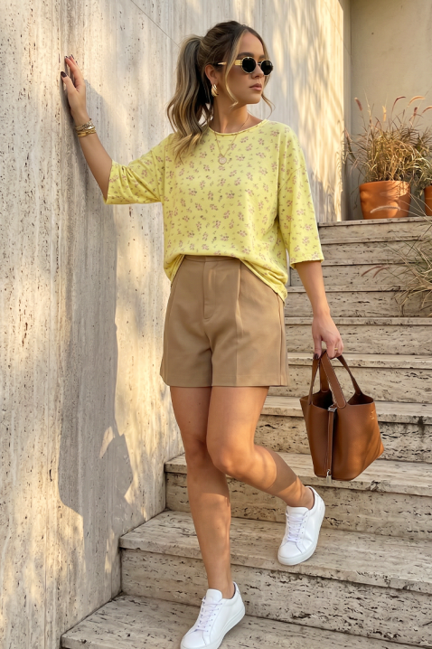Bluză pentru femei cu imprimeu floral și croială lejeră VELIMINA YELLOW, Culoare: galben, IVET.RO - Reduceri de până la -80%