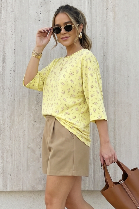 Bluză pentru femei cu imprimeu floral și croială lejeră VELIMINA YELLOW, Culoare: galben, IVET.RO - Reduceri de până la -80%