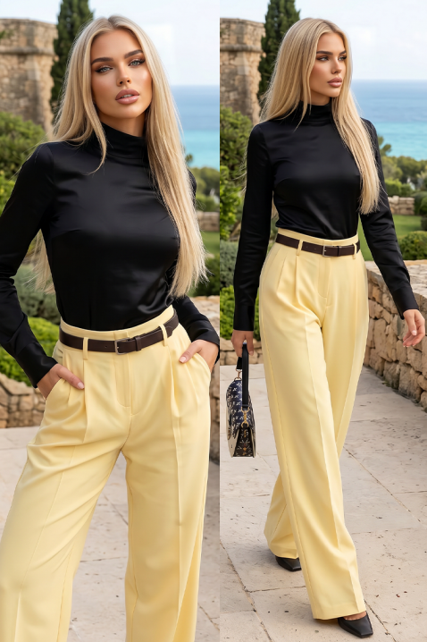 Pantaloni eleganți pentru femei, cu talie înaltă și curea RIANA, Culoare: galben, IVET.RO - Reduceri de până la -80%