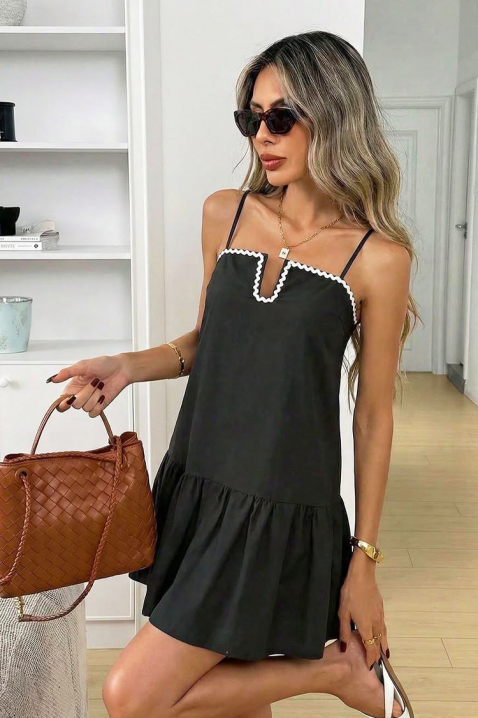Rochie scurtă pentru femei, cu un decolteu spectaculos și volane MORINZANA, Culoare: negru, IVET.RO - Reduceri de până la -80%